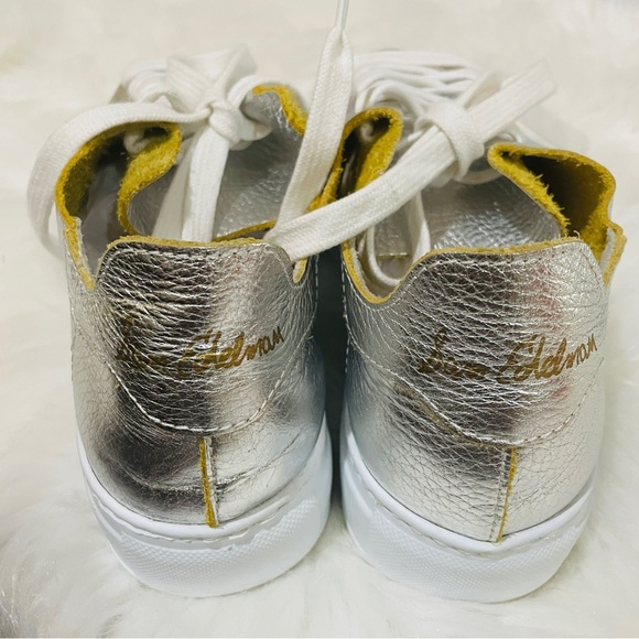 Sam Edelman Poppy Lace Up Sneakers, Silver Metalic Leather. Size 6 - Picture 3 of 6